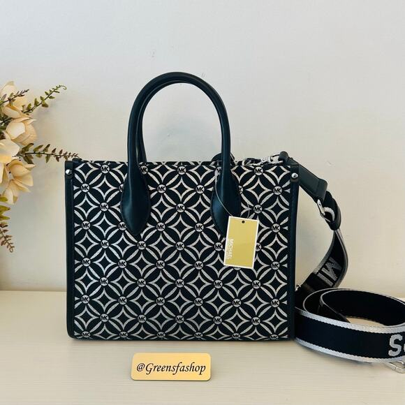 Michael Kors Purse Mirella Small Metallic Logo Jacquard Crossbody Bag Black - Picture 5 of 10